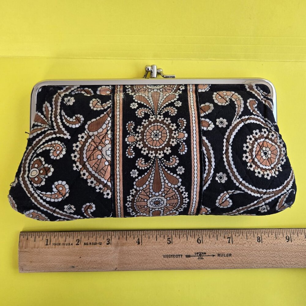 Vera Bradley Caffe Latte Brown Black Tan Large Clutch Wallet - Picture 2 of 6